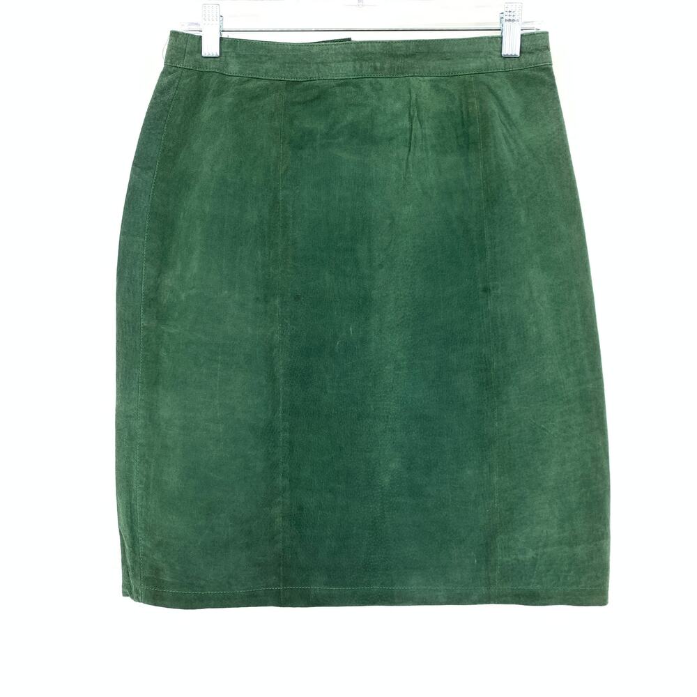 Vintage 80s Suede Pencil Skirt Womens Apx Size 28" US 6 Green Back Zip